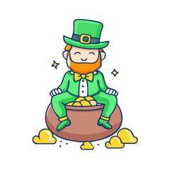 leprechaun sitting on pot of gold vector icon, patrick’s day vector illustration - simple illustration of leprechaun sitting on pot of gold perfect for logos, and patrick’s day -themed designs.
