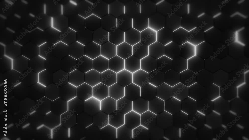 Poster extruded shining hexagons background/ animation of an abstract background with shining 3d extruded h