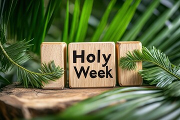 "Holy Week", Lent, Palm Sunday, Maundy Thursday, Good Friday, Easter Sunday Concept. Holy Week text on wooden cubes background. 