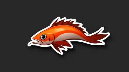 Fototapeta premium Vibrant orange fish sticker design on a dark background. A playful illustration perfect for any marine-themed project.