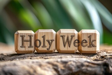 "Holy Week", Lent, Palm Sunday, Maundy Thursday, Good Friday, Easter Sunday Concept. Holy Week text on wooden cubes background. 