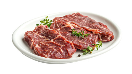 Fototapeta premium Fresh beef food. Churrasco on plate isolated white background