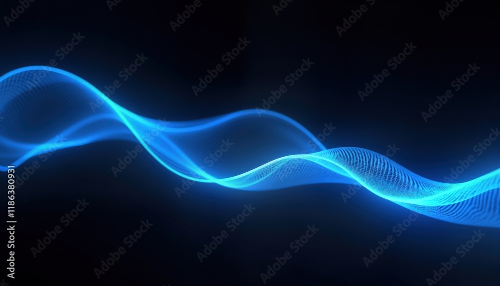 Leinwandbilder abstract futuristic illustration. blue neon glowing lines create wavy pattern. dark background. dyna