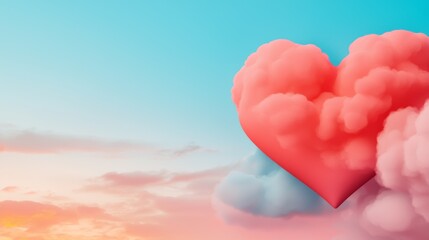Fototapeta premium A vibrant, whimsical heart-shaped cloud floats against a serene blue sky, evoking feelings of love and tranquility.