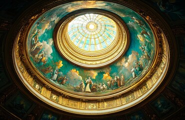 Fototapeta premium The interior of the Romanian Orthodox Church of the Nativity in Jericho, with its ceiling frescoes, in Palestine