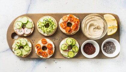 Mini bagels with various toppings make a healthy and fun breakfast for kids