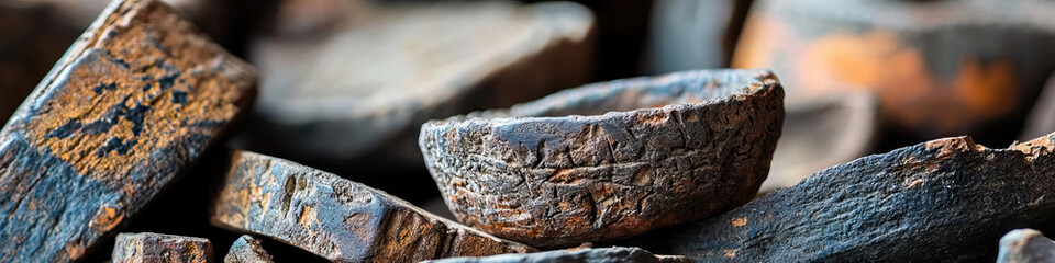 Fototapeta premium Collection of Fragmentary Ancient Pottery, Including a Small Bowl