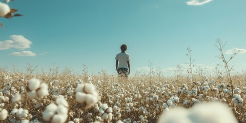 Obraz premium Serene Solitude in a Cotton Field Under Blue Skies