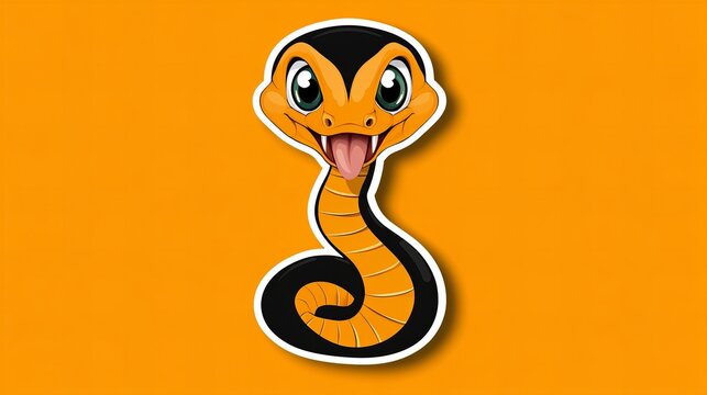 Adorable cartoon snake sticker.  Orange and black design on an orange background.  Perfect for kids!