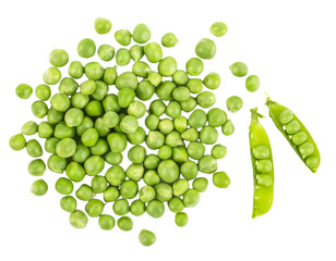 Fresh green peas isolated on transparent background, top view