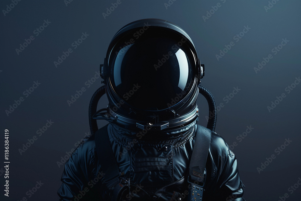 Wall mural image of cosmonaut in a protective spacesuit made generative ai technology on dark background