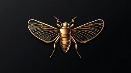 Golden insect with black wings on a dark background.  Elegant and detailed design.
