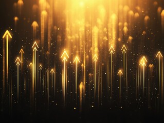Golden glowing arrows rising upward, signifying growth and success.