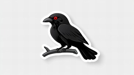 Obraz premium Stylized black raven with red eyes perched on a branch. Dark, mysterious, and elegant design.