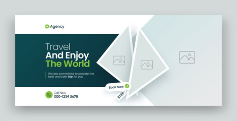 Travel holiday vacation web banner and facebook timeline cover header design template