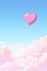 Romantic Heart Balloon Floating Above Soft Pink Clouds Against a Bright Blue Sky