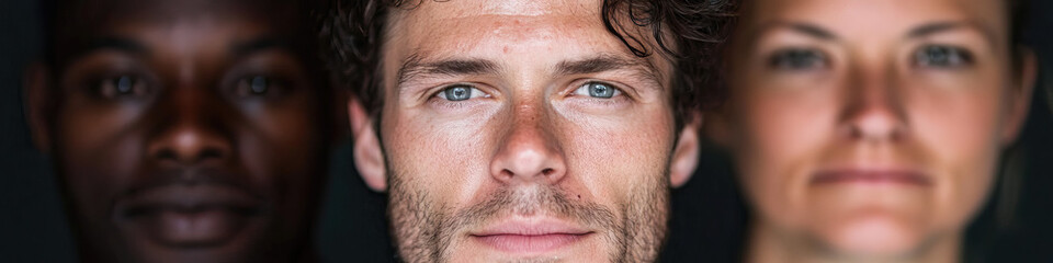 Fototapeta premium Close-up Portraits of Three Individuals with Varying Skin Tones