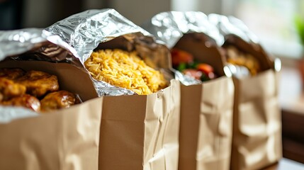 Close-Up of Insulated Food Delivery Bags Keeping Meals Fresh and Ready for Enjoyment