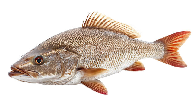 Fresh red drum fish isolated on white background