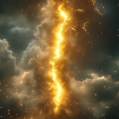 Fototapeta premium Golden Lightning Strike: Dramatic Celestial Event in Dark Clouds