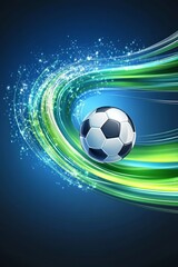 Naklejka premium Vibrant Blue and Green Gradient Background with Football and Sparkling Effects
