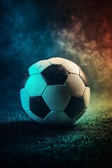 Fototapeta premium Dark Themed Football with Glowing Blue Background and Smoky Effects