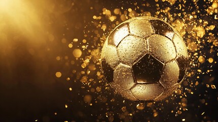 Fototapeta premium Close-Up of a Shiny Golden Football in a Spotlight with Glittering Effects and Motion Blur
