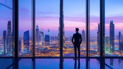Fototapeta premium Dubai Skyline: A Man's Vision at Dusk