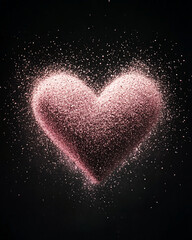 Pink glitter heart on black background for Valentine's Day design