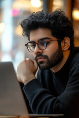Obraz premium South Asian Man Designing Products for Valentine Mockup in a Cozy Indoor Space