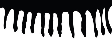 Abstract black paint drips cascade on a white canvas, offering a bold and expressive touch for modern design
