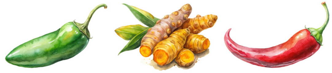 Fresh vegetables, vibrant colors, watercolor style, culinary ingredients, healthy eating, organic produce, food illustration.