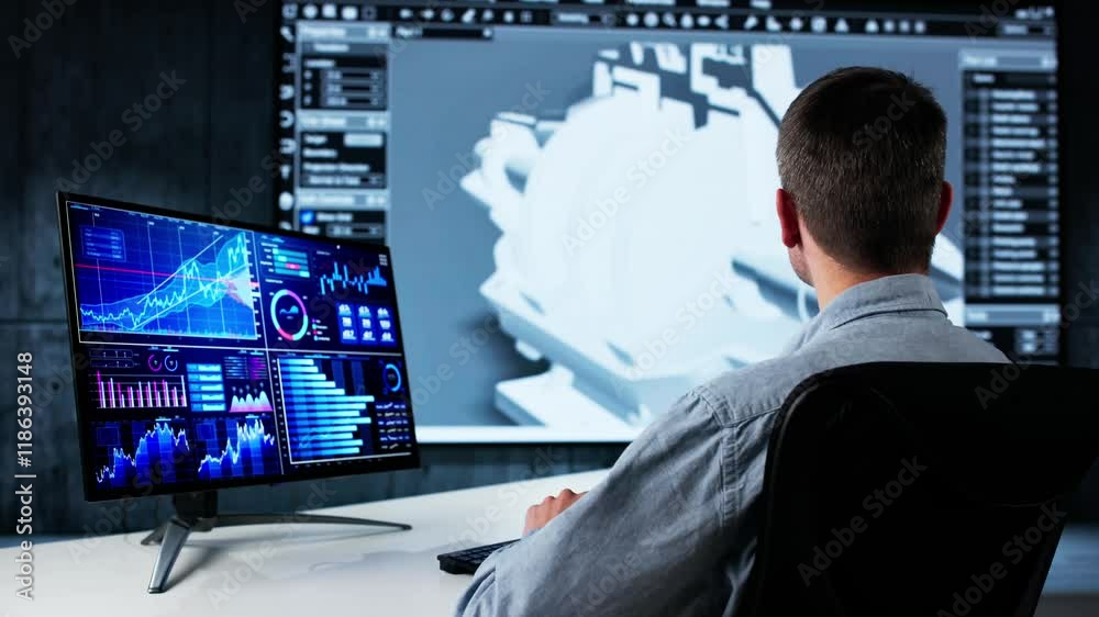 Leinwandbilder engineer doing 3d cad model design on computer