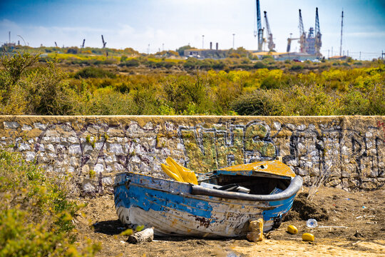 Boat with Harbour in the Background at Faro, Portugal
