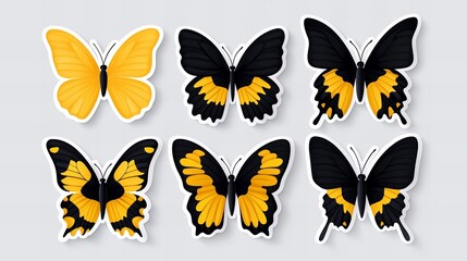 Fototapeta premium Six vibrant butterflies with contrasting black and yellow wings. A beautiful collection of nature's artistry.
