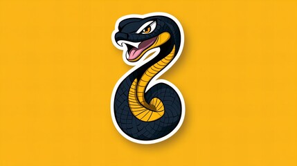 Fototapeta premium A fierce cartoon cobra sticker on a yellow background. Bold colors and playful design.