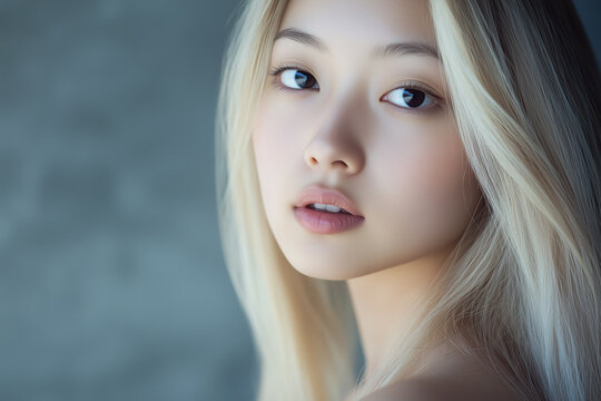 Portait of beautiful brone hair woman face, healthy beauty skincare and cosmetics for adverstising. Generative Ai.

