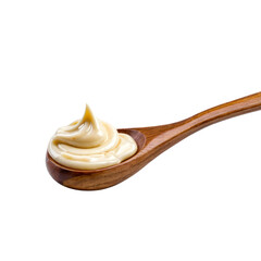 Creamy Delights: A dollop of smooth, luxurious cream rests invitingly on a wooden spoon, capturing the essence of indulgence and culinary artistry.  