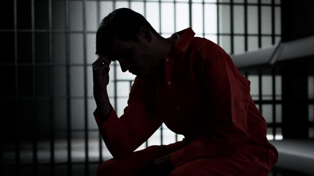 Prisoner Behind Bars In Jail Cell. Crime Punishment