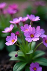 Fototapeta premium Small delicate purple aubretia flowers blooming in a garden bed, purple, bloom