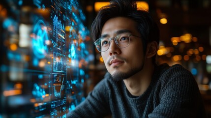 International Open Data Day Innovation Asian Professional Analyzing Holographic Data