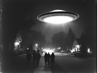 Close Encounter: Black and White UFO Photograph in Sepia