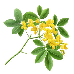 Naklejka premium Isolated Senna Plant with Yellow Flowers on Clean transparent background for Nature and Botanical Illustrations