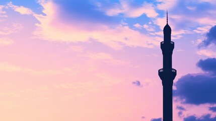 Silhouette of Mosque Minaret at Dusk