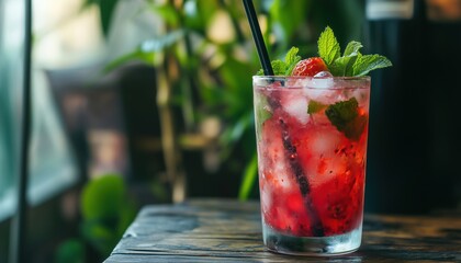 Refreshing Summer Iced Beverage: Choose Between Tea Or Juice With Ice And Mint, Presented On A Rustic Wooden Table With Room For Text.