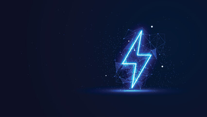 Futuristic glowing thunder with plexus lines and glitter particles. The lightning bolt in the neon light style. Digital technology background © AF DigitalArtStudio