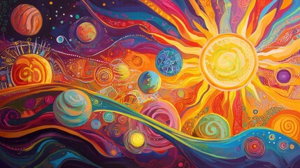 An imaginative depiction of diverse planets orbiting a shared sun, symbolizing global unity and tolerance