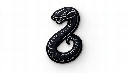 A stylized black snake design on a white background.  A sleek, modern graphic.