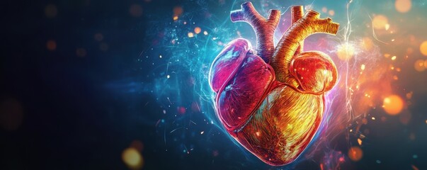 heart anatomy, human heart, medical illustration, anatomical details, vibrant colors, abstract background, healthcare concept, biological imagery