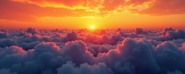 Warm orange tones of sunset on cloudy horizon, horizon, twilight